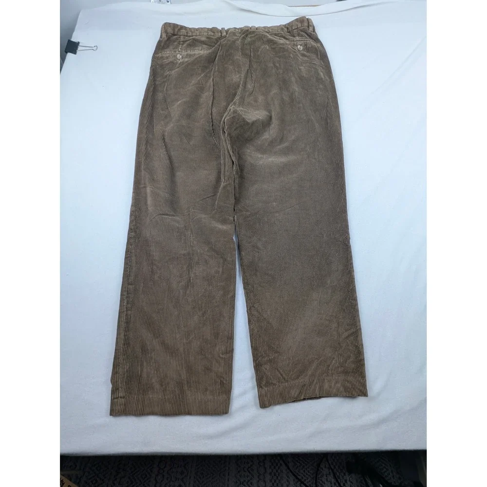 Eddie Bauer Mens Brown Corduroy Pleated Relaxed Fit Pants 36x28 Wide Wale Brown